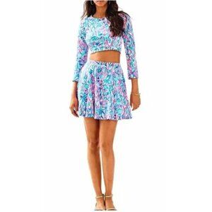 Lilly Pulitzer Carlita Set 2-Piece Crop Top & Skort Large Vibrant Pattern Cotton